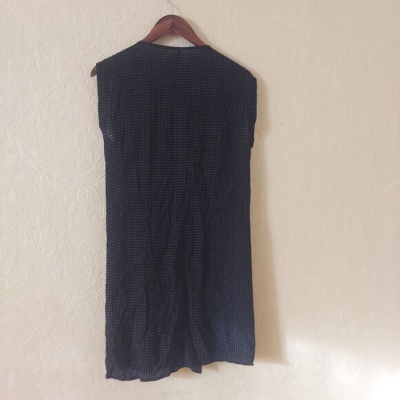 Scanlan Theodore Black W/ Dots Snap Wrap Viscose Dress Cap Sleeve Above Knee M/L - Picture 8 of 13